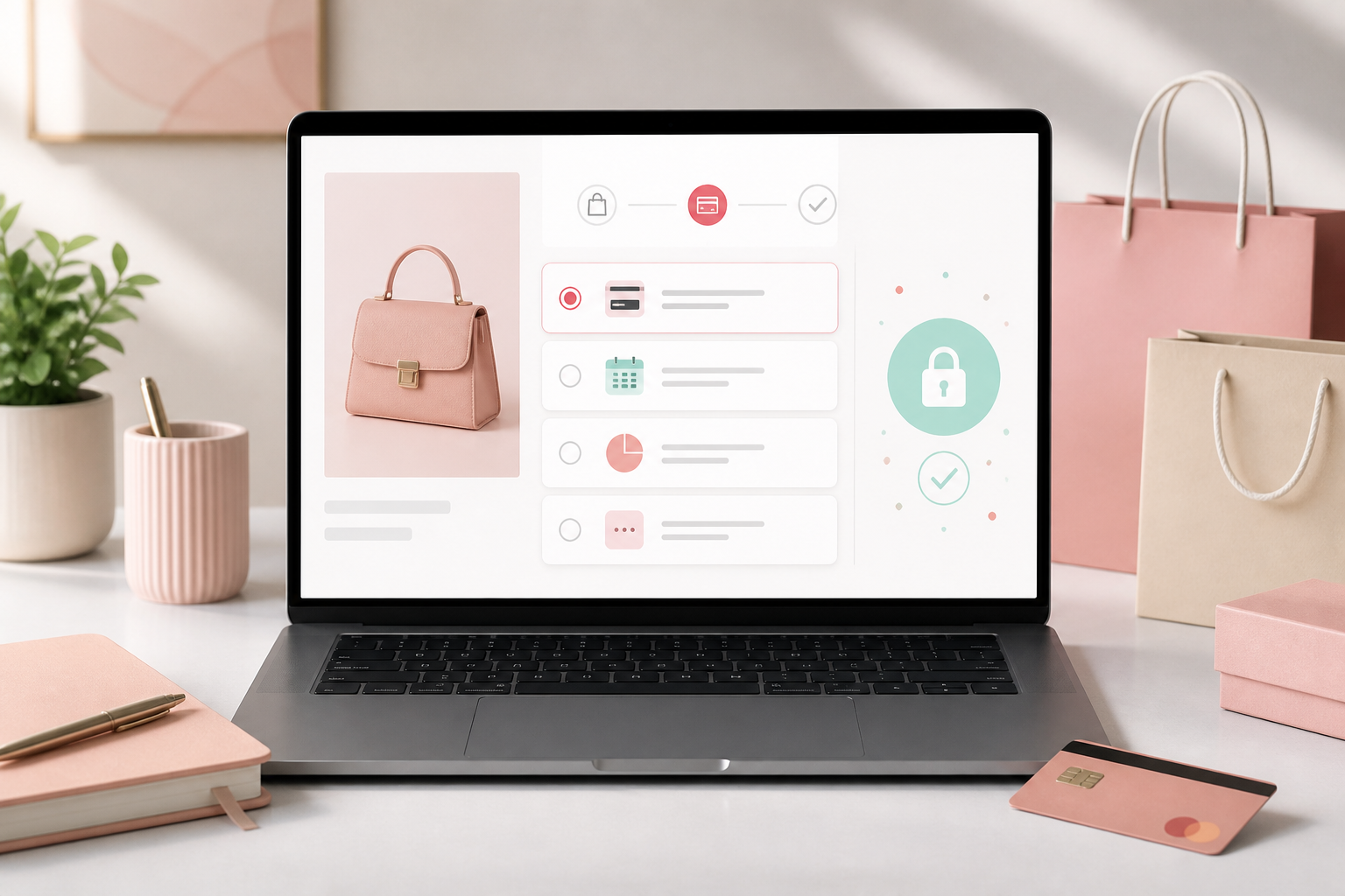 Laptop checkout interface with secure flexible payment options
