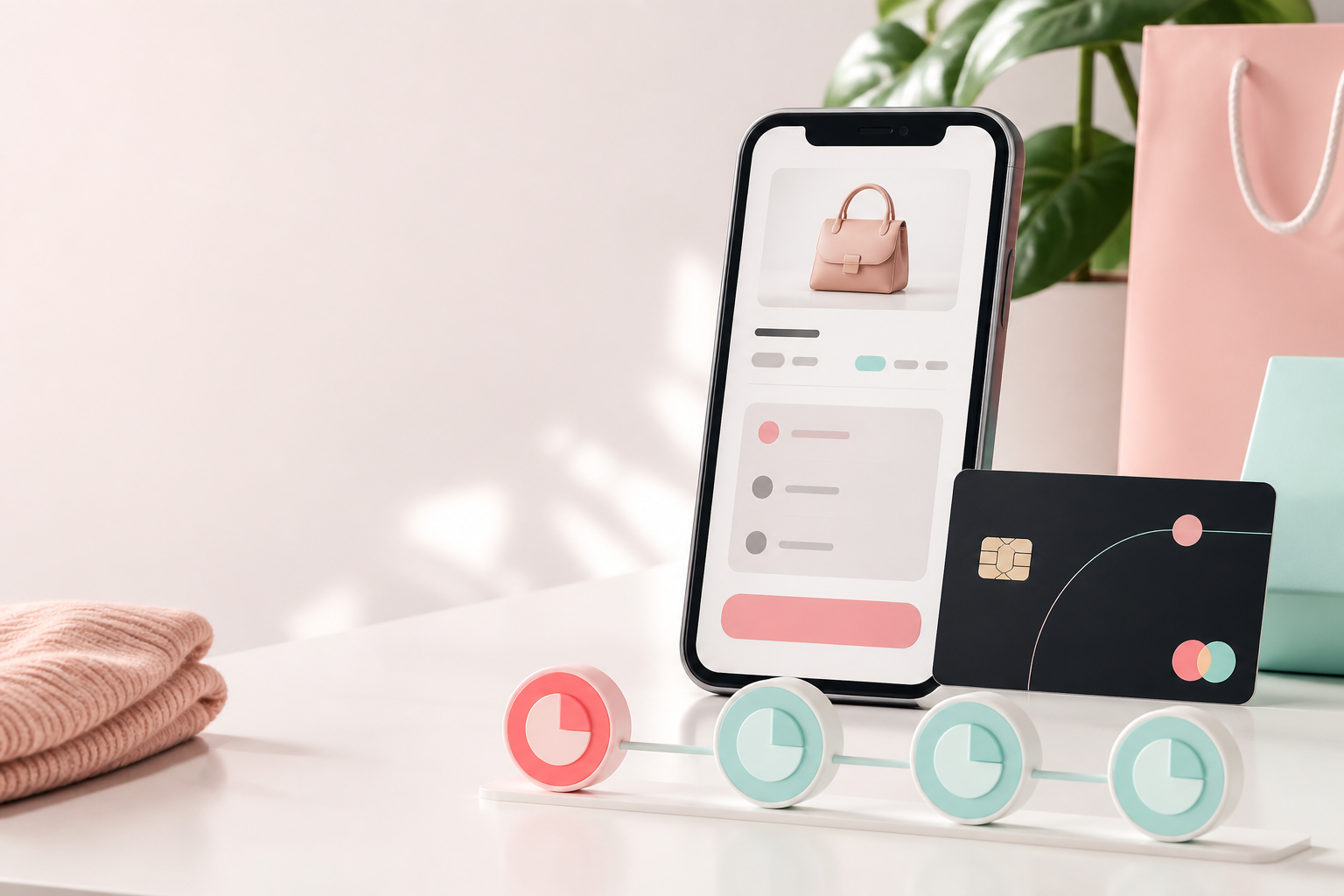 Modern checkout illustration with a phone and payment timeline